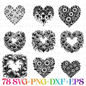 Floral Heart SVG Design: 78 Flower Wreath Cut Files (digital Download ...
