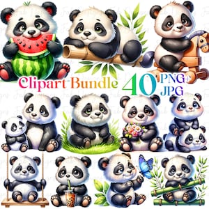 28 Aquarell Panda Clipart, niedlichen Baby Panda Clipart, Panda Illustartions, Baby Panda PNG, niedlichen Panda digitale Illustration, Kinderzimmer Druck PNGs