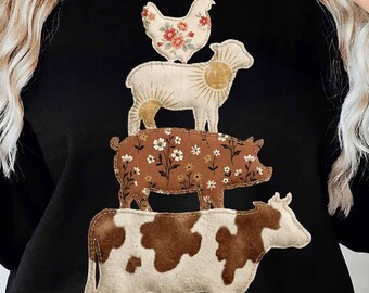 Western Cow Faux Patchwork png, Hen Pig Lamp png, Country Western Shirt Design, Farm Animal png, Western Animals png
