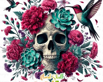 15 Skull Clipart Bundle, Flower-Adorned Skull Illustrations, Floral Skulls Designs, Instant Digital Download, Unlimited Commercial Use PNGs