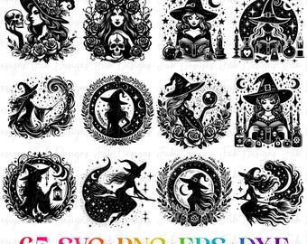 65 WITCH SVG, Witch Bundle Svg, Halloween Svg, Halloween Witch Svg, Witch Clipart, Witch Cut Files For Cricut, Witch Silhouette