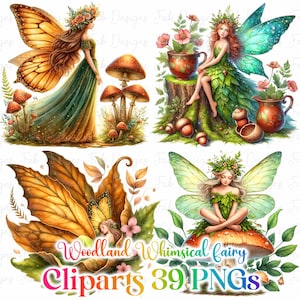 39 Woodland Fairy Clipart, Green Fairies Clipart, Magical Fantasy, Printable Watercolor, High-Quality PNGs, PaperCraft, Junk Journal PNG