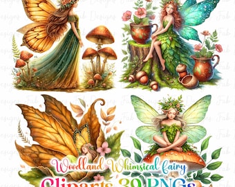 Woodland Fairy Clipart: Watercolor Fantasy PNGs (Digital Download