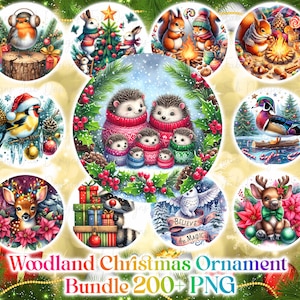 200+ Christmas Woodland animals and birds Ornament Bundle PNG, Sublimation Designs, Christmas PNG Bundle, 3D Christmas Ornament PNG Designs