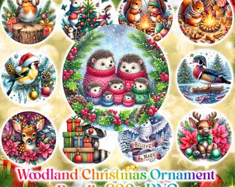 Christmas Woodland Animals Ornament PNG Bundle: 3D Sublimation Designs (Digital Download