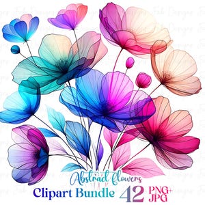 42 Abstract Flower design, Watercolor Floral pattern,Flowers Digital Paper, Flower PNG, Watercolor Flower Clipart, Wedding Clipart, Florals