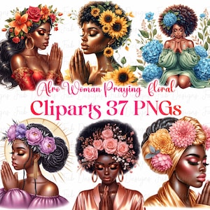 Praying Black Girl Clipart: Faith, Jesus, Afro Girl (Digital Download PNG)