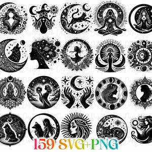 Fase da Lua Celestial PNG SVG: Design Místico Boho (Download Digital)