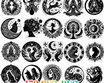 Celestial Moon Phase PNG SVG: Boho Mystical Design (Digital Download