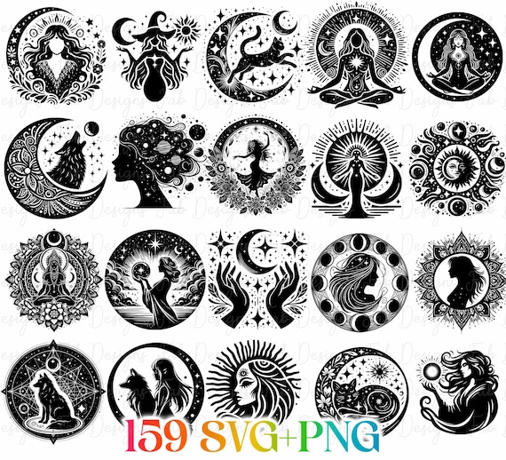 Celestial Moon Phase PNG SVG: Boho Mystical Design (Digital Download