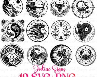 Zodiac Signs SVG Bundle: Horoscope Astrology Symbols (Digital Download)
