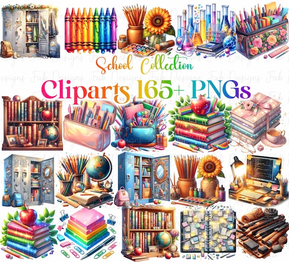 School PNG Back To School Printable Pastel School Supplies Clipart Cute Kawaii School Clipart School stationery Classroom PNG Commercial Use