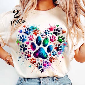 2 Colorful Paws Png, Sublimation Design, Heart Png, Dog Mama Png, Dog Lover Png, T-Shirt Design, Sweatshirt Png, Digital Download Png, DTF