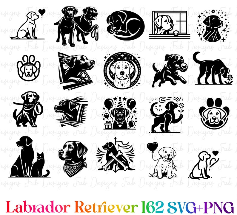 Labrador Retriever Clipart Bundle: Hand-drawn Dog SVG PNG (162 Designs ...