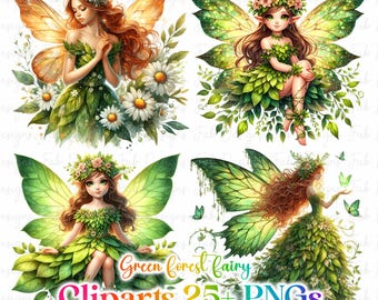 Forest Fairy Watercolor Clipart: Fantasy PNG Images (Digital Download