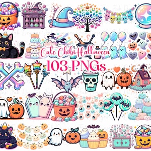 100 Cute Halloween Collection Clipart, Watercolor Halloween Clipart, Spooky Clipart, Black Cat PNG, Trick Or Treat, Halloween Party Decor