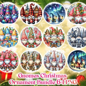 64 Gnomes Christmas Ornament Bundle PNG, Sublimation Designs, Christmas PNG Bundle, Christmas Ornament PNG Designs, Digital Download