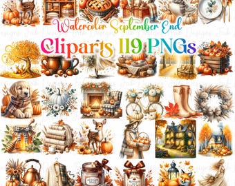 Watercolor Autumn Clipart Set: Cottagecore Pumpkin Graphics (Digital Download PNG)