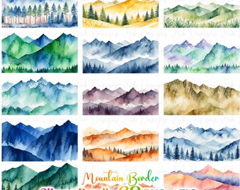 62 Mountain Clipart, Mountain Border, Mountain PNG, Watercolor Mountain Clipart Bundle, Landscape, Sublimation, Digital Download