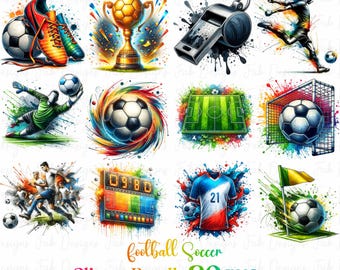 Paquete de imágenes prediseñadas de fútbol en acuarela: Gráficos de fútbol (descarga digital)