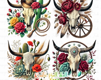 Rustic Bull skull PNG clipart Set, western PNG, Western Sublimation PNG, floral cow skull with sunflower crafts,  Bull skull Floral Clipart
