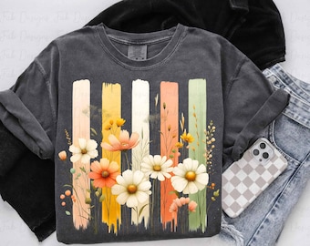 Spring Wildflowers png, Floral Brushstrokes Design, Spring Flowers, Summer png, Digital Download, PNG File, Sublimation and DTF Design