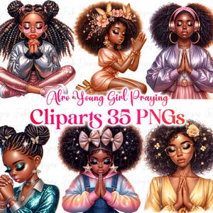 Praying Black Girl Clipart: Faith Afro Girl PNG (Digital Download)