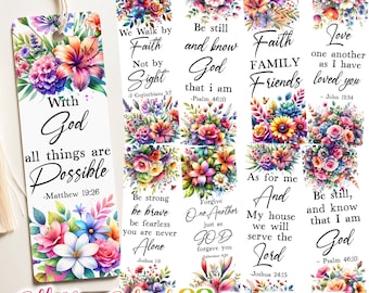 23 Bible Verse Bookmark Bundle, Printable floral bookmark, Christian Png, Inspirational Bookmark, Printable Christian Art, Bible Bookmark