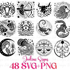 Zodiac Signs SVG Bundle: Horoscope Astrology Symbols (Digital Download)