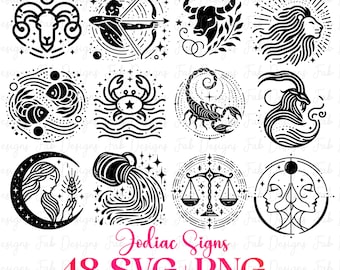 Zodiac Signs SVG Bundle: Horoscope Astrology Symbols (Digital Download)