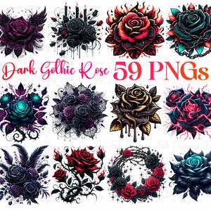 Dark Gothic Roses Clipart: 59 PNG Floral Designs (Digital Download)