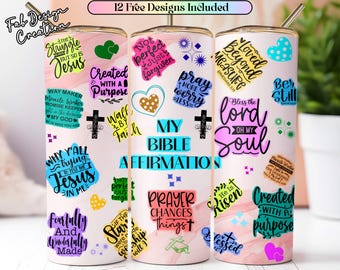 Christian Affirmations 20oz Skinny Tumbler Wrap, Love Faith Bible Scripture Verses Tumbler Wrap, Bible Verses Jesus God Christian wrap PNG