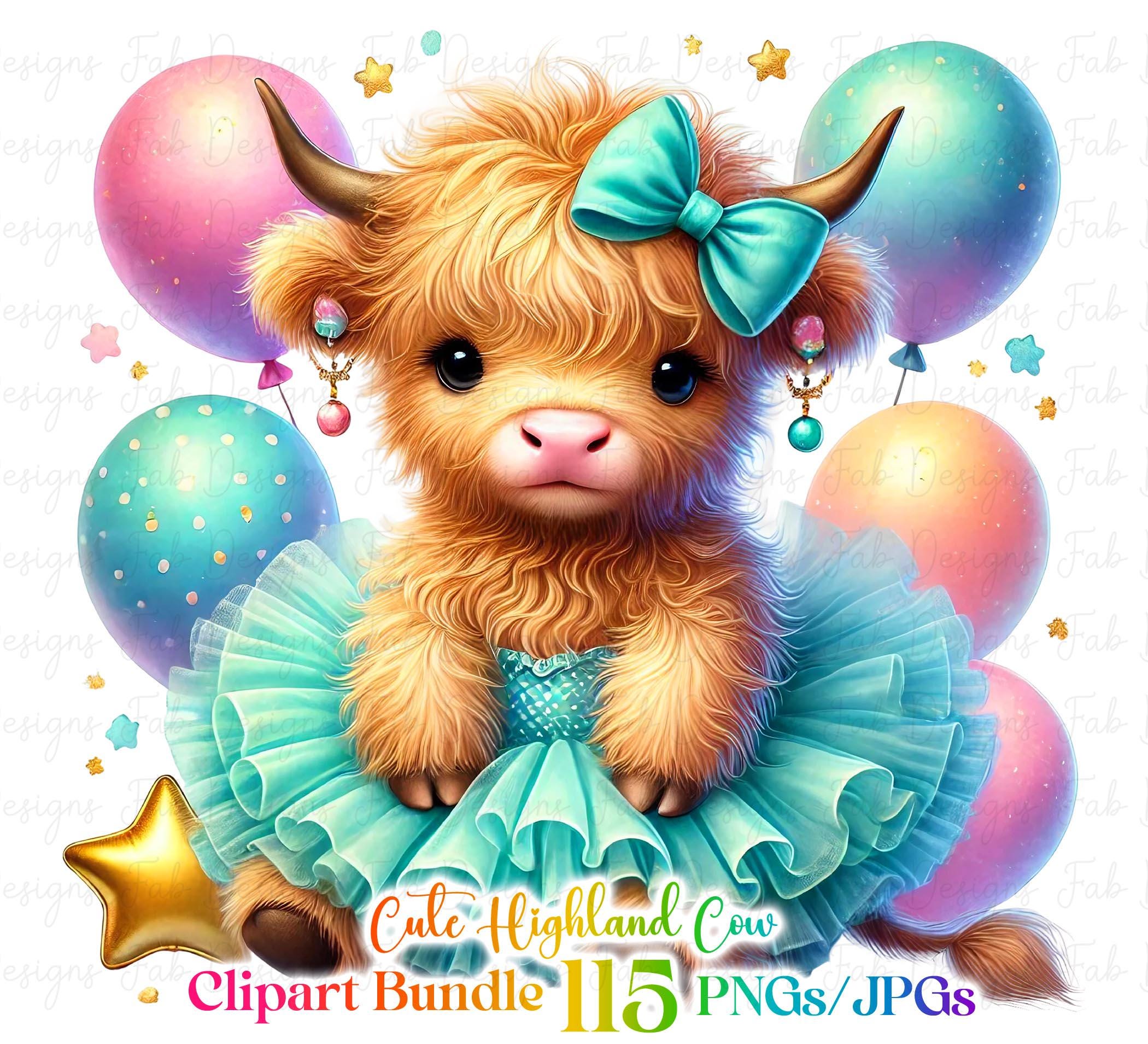 115 Cute Baby Highland Cow Flowers Clipart Bundle Highland Cow Clipart ...