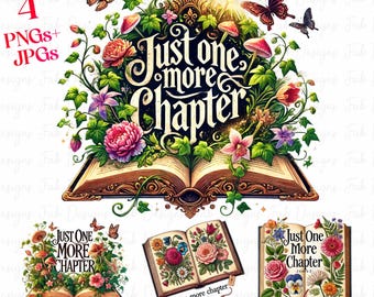 4 つの Just One More Chapter PNG、秋の本 PNG、昇華デザイン、本っぽい PNG、花の本 PNG、秋 PNG、秋の PNG、流行の T シャツ PNG