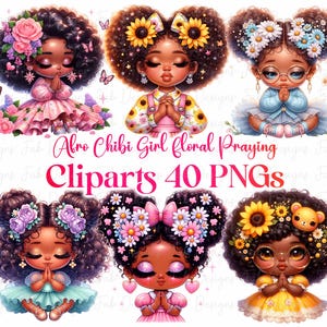 Black Chibi Girl Clipart: Praying Afro Girl, Jesus & Faith (Digital Download PNG)