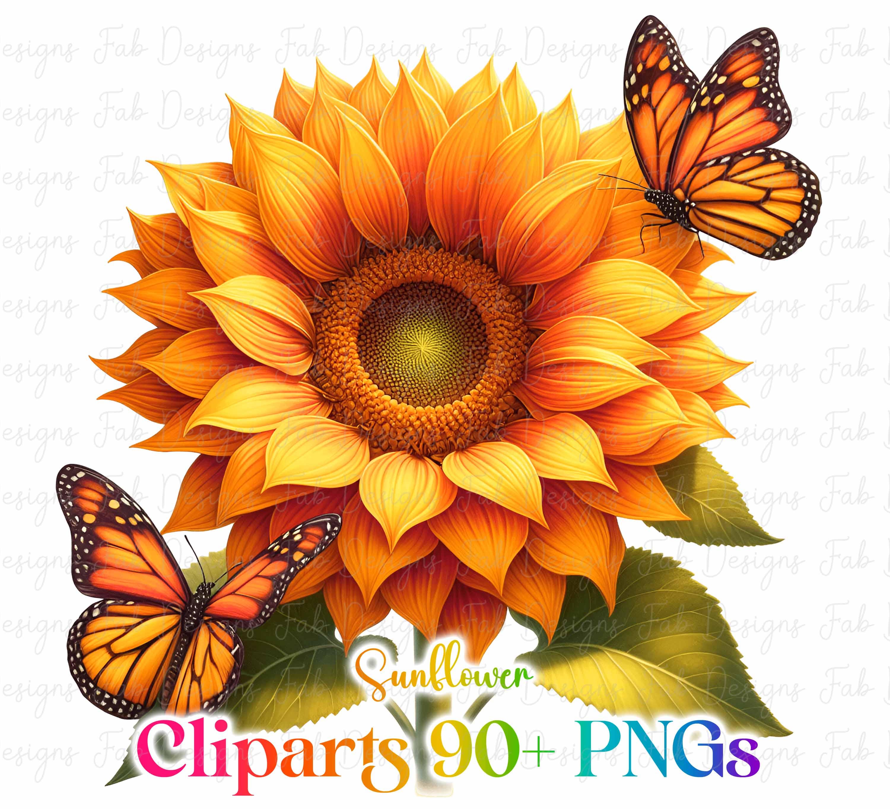 Watercolor Sunflower Clipart Bundle: Floral Wreath PNG (digital ...
