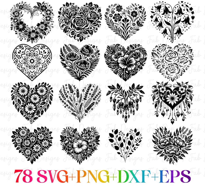 Floral Heart SVG Design: 78 Flower Wreath Cut Files (digital Download ...