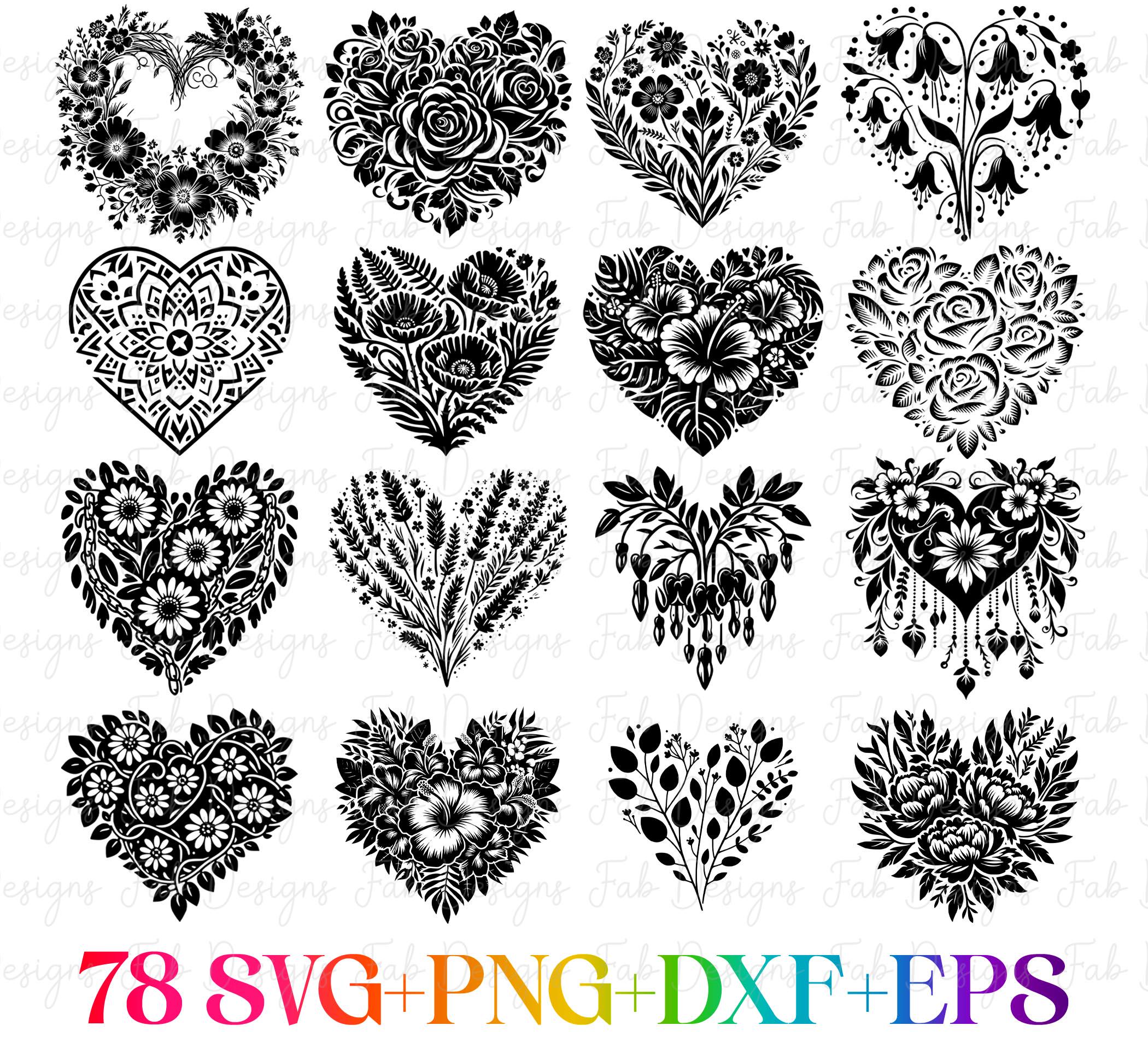 Floral Heart SVG Design: 78 Flower Wreath Cut Files (digital Download ...