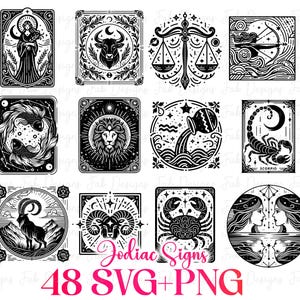 48 Zodiac Card Svg Bundle, Horoscope Svg, Astrology Signs svg, Zodiac Symbols Svg, Gemini Svg Aries Svg Virgo Svg Libra Svg Files For Cricut