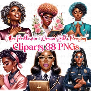 Praying Black Woman Clipart: Afro Faith, Bible Art (Digital Download)