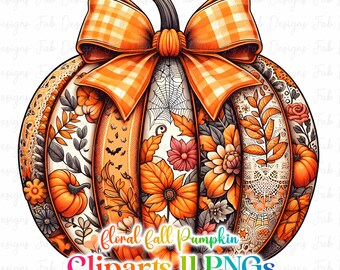 Floral Pumpkin PNG: Preppy Fall Design (Digital Download