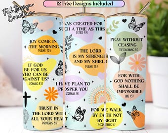 Christian Affirmations 20oz Skinny Tumbler Wrap, Love Faith Bible Scripture Verses Tumbler Wrap, Bible Verses Jesus God Christian wrap PNG