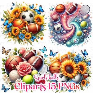 15 Sport ball Clipart, Sport ball, Sport ball Clipart, Printable Watercolor clipart, High Quality PNGs, Digital download, Paper craft