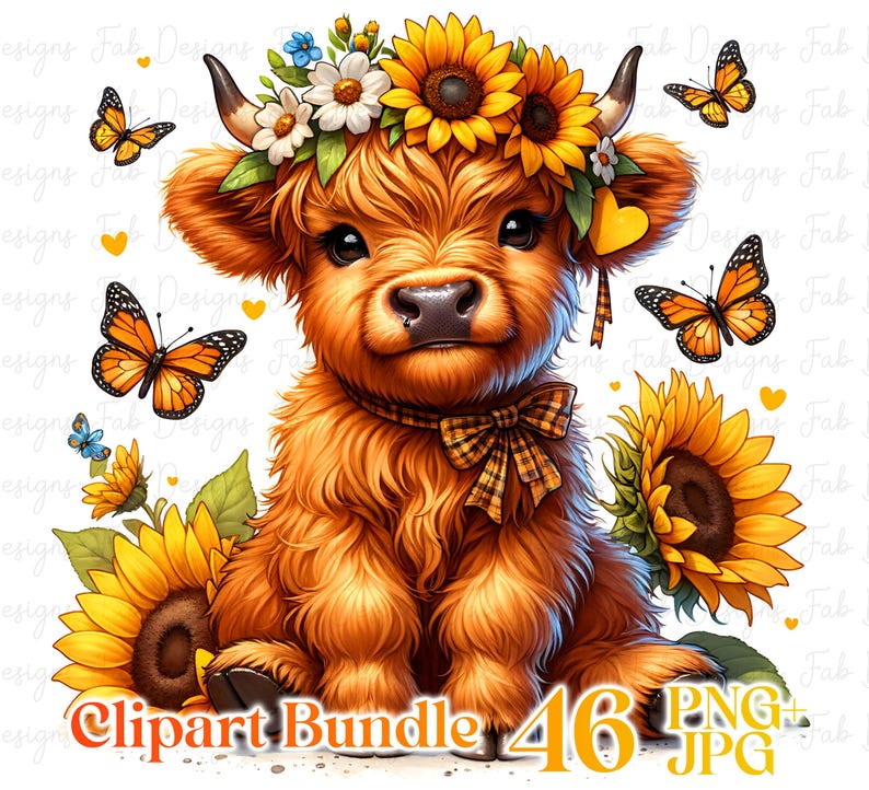 cow clipat, baby highland, baby highland png, highland cow clipart, highland cow flower, highland cow png, sunflower clipart, sunflower png, watercolor cow, clipart, clip art, clipart images, clipart png
