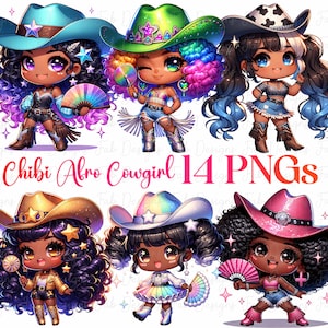 Chibi Afro Cowgirl Clipart Bundle: Fashion Graphics (Digital Download)