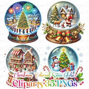 35 PNG, Christmas Snow Globes Clipart bundle, Festive Globe Illustrations dtsigns, Instant Digital Download, Unlimited Commercial Use Crafts