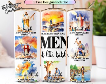 Men of the Bible 20oz Skinny Tumbler Wrap, Christian Men Tumbler Wrap, Man of God Bible Jesus God Christian wrap png, bible tumbler wrap png