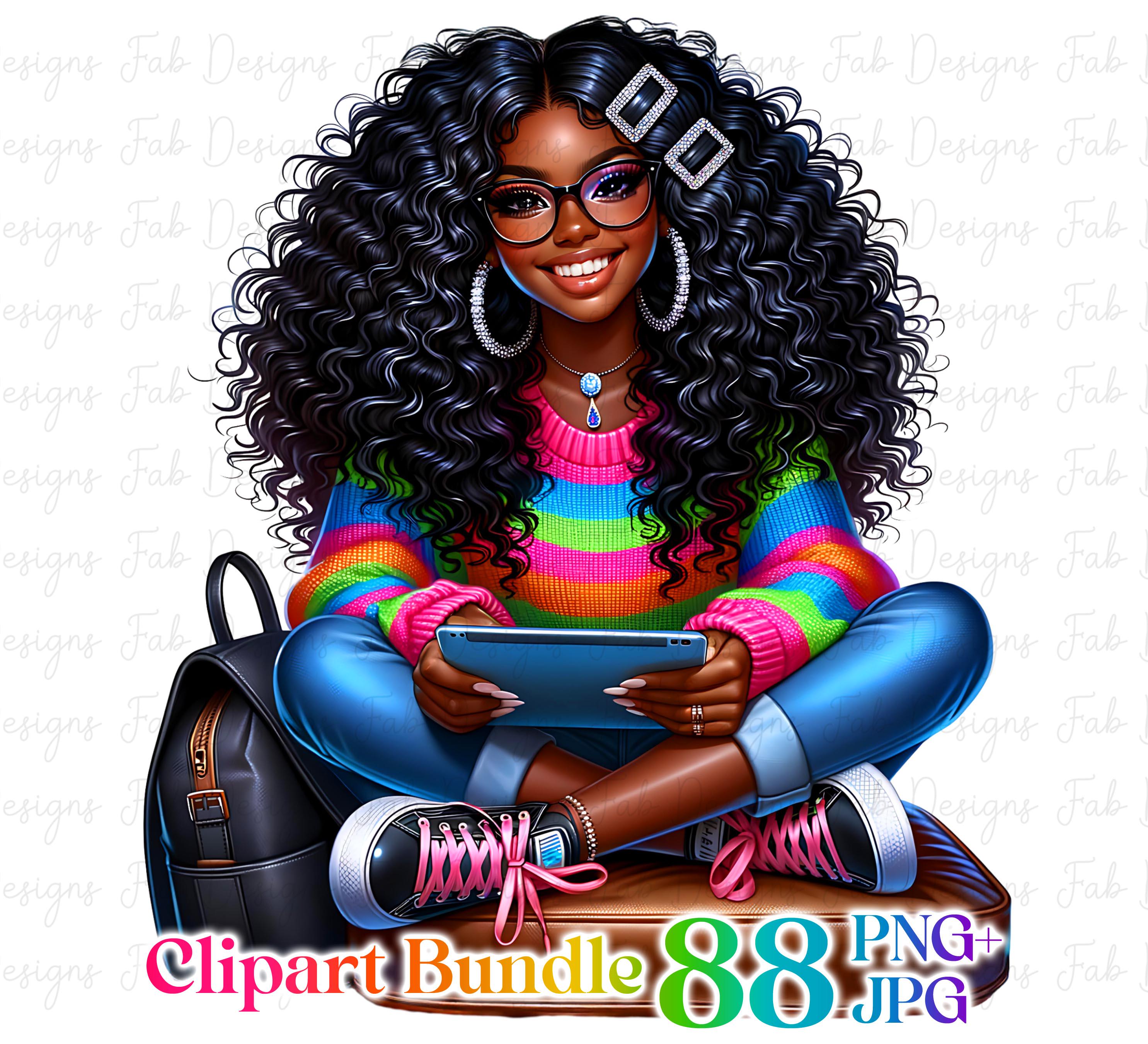 88 Black girl clipart bundle, Fashionable Girl Graphics,afro girl clipart,denim girl clipart,beautiful girl clipart,black girl graphics