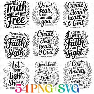 Op de afbeelding: Een verzameling van negen zwart-witte christelijke citaten met bloemenkransontwerpen. Elke quote bevat inspirerende tekst uit de Bijbel, zoals "De waarheid zal u vrijmaken" en "Wees niet bevreesd, want Ik ben met u".