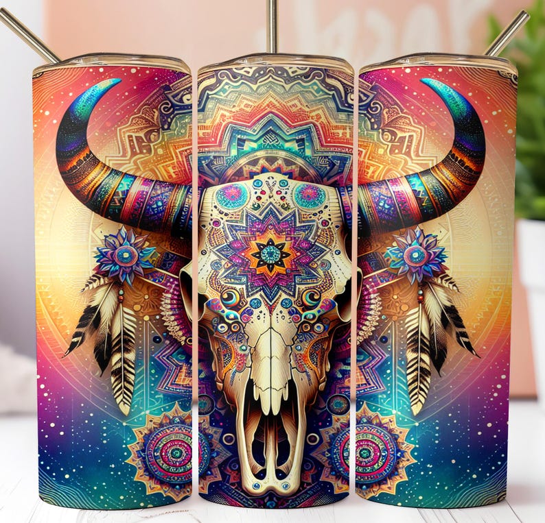 Boho Cow Skull Tumbler Wrap Bundle: Western Sublimation Design (digital ...